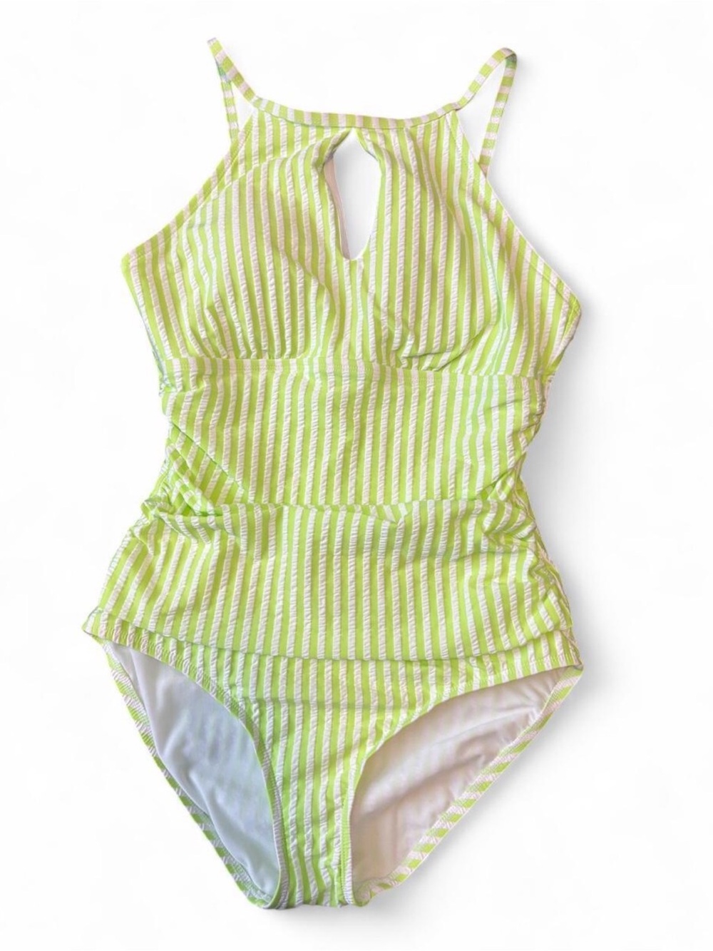 Ellen Tracy Lime Green Striped Keyhole One Piece Swimsuit